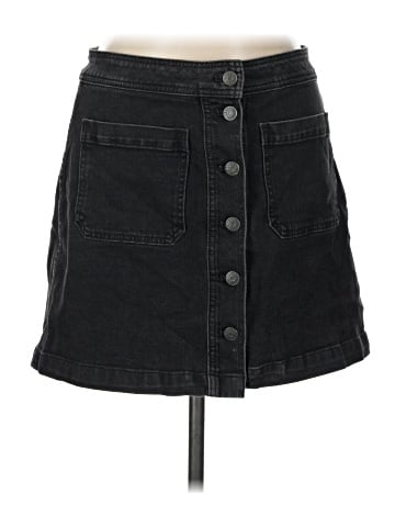 Madewell Stretch Denim A-Line Mini Skirt in Black Frost: Patch Pocket Edition (view 1)