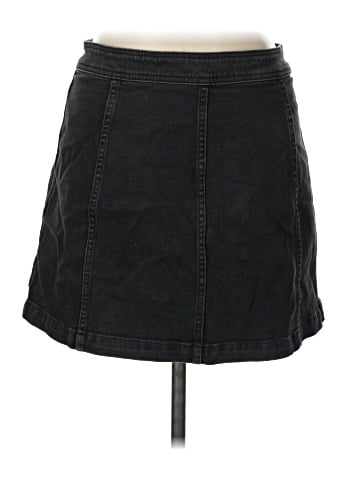 Madewell Stretch Denim A-Line Mini Skirt in Black Frost: Patch Pocket Edition (view 2)