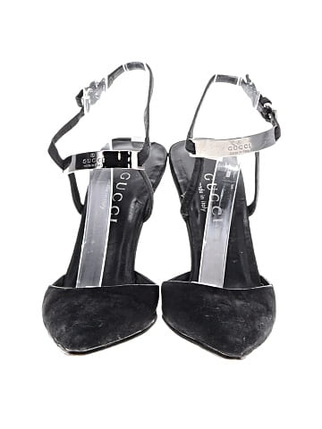 Gucci Vintage Vintage Black Suede Metal ID Plate Slingback heels (view 2)