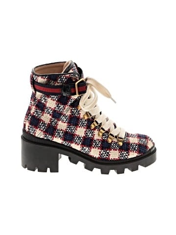 Gucci Red and White Check Tweed Ankle Boots (view 1)