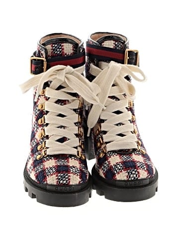 Gucci Red and White Check Tweed Ankle Boots (view 2)