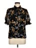 CeCe 100% Polyester Floral Black Short Sleeve Blouse Size M - photo 1