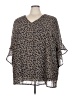 Catherines Animal Print Brown Short Sleeve Blouse Size 3X - photo 1