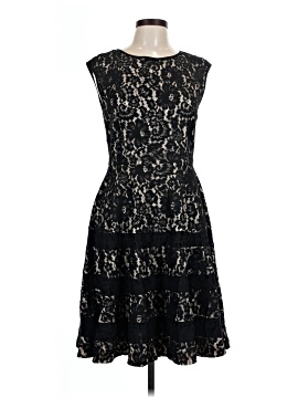 eliza j black lace dress Eliza J Women's Short Sleeve V-Neck Scallop Lace Sheath Dress