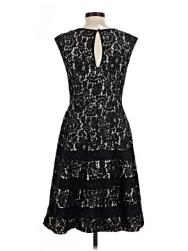 eliza j dress black lace Eliza J Dress Womens 6 Black Lace Overlay Taffeta Full Skirt 3/4 Sleeve V Neck