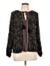 Lovestitch Floral Stripes Black Long Sleeve Blouse Size L - photo 1