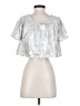 Queen of Sparkles Metallic Silver Short Sleeve Blouse Size XS - photo 2