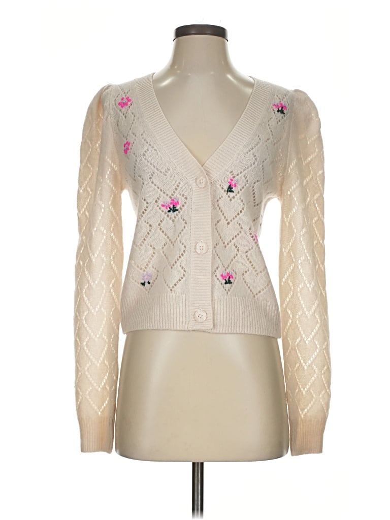 Pre-owned Aqua Cashmere Cardigan Sweater In Ivory