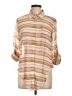 Mine 100% Polyester Stripes Tan 3/4 Sleeve Blouse Size L - photo 1
