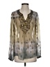Hale Bob 100% Silk Silver Long Sleeve Silk Top Size XS - photo 1