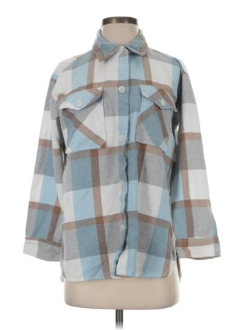 Split 3/4 Sleeve Button-Down Shirt (view 1)