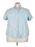 Old Navy 100% Cotton Stripes Teal Blue Short Sleeve Button-Down Shirt Size 3X - photo 1