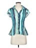 Sunny Leigh 100% Polyester Stripes Teal Short Sleeve Blouse Size S - photo 1