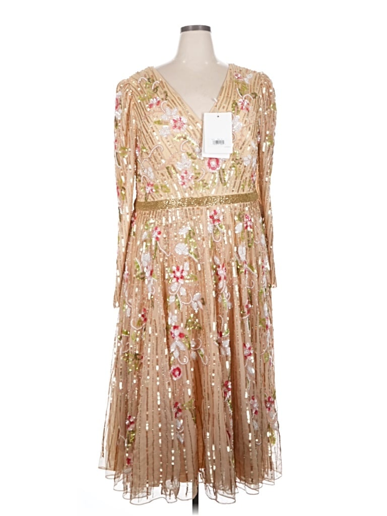 Pre-owned Mac Duggal Cocktail Dress In Tan