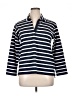 J. McLaughlin 100% Cotton Stripes Blue 3/4 Sleeve Button-Down Shirt Size XL - photo 1