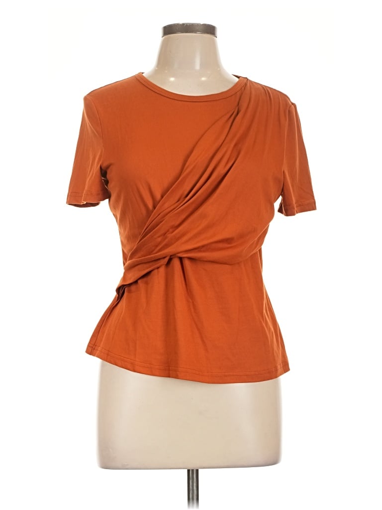Pre-owned Motf Short Sleeve Top Orange One Shoulder Neckline Tops