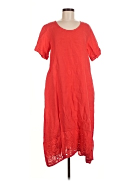 rosemarine linen dress 100% Italian Short Sleeve Hi-lo Crochet Hem in Fango sz L Pull on100% Linen Rosemarine Linen Shift Dress Size