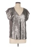 Stella & Dot 100% Nylon Metallic Silver Short Sleeve Blouse Size M - photo 1