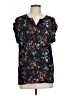 Papermoon 100% Polyester Floral Black Short Sleeve Blouse Size L - photo 1