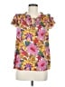 Rose + Olive Floral Yellow Short Sleeve Blouse Size M - photo 1