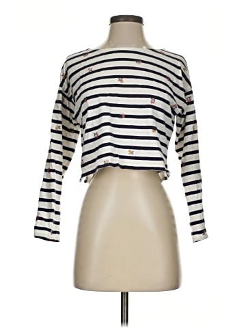 Madewell Cross-Stitch Embroidered Supercrop Long-Sleeve Tee in Stripe (view 1)