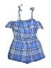 Tea 100% Cotton Plaid Blue Romper Size 16 - photo 1