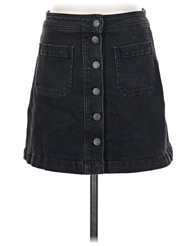 Madewell Stretch Denim A-Line Mini Skirt in Black Frost: Patch Pocket Edition (view 1)