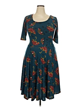 lularoe fit and flare dress Lularoe Dresses | Lularoe Pink And Blue Fit And Flare Dress With Puff Sleeves | Color: Blue/Pink | Size: Xs
