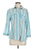 Pure Amici Stripes Teal Blue 3/4 Sleeve Button-Down Shirt Size M - photo 1