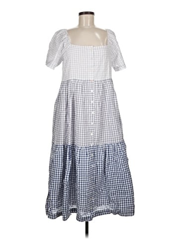 Madewell Patchwork Gingham Button-Front Tiered Midi Dress (view 1)
