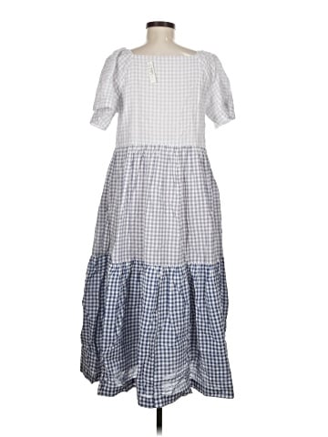 Madewell Patchwork Gingham Button-Front Tiered Midi Dress (view 2)