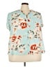 Fun2Fun 100% Polyester Floral Teal Short Sleeve Blouse Size 3X - photo 1