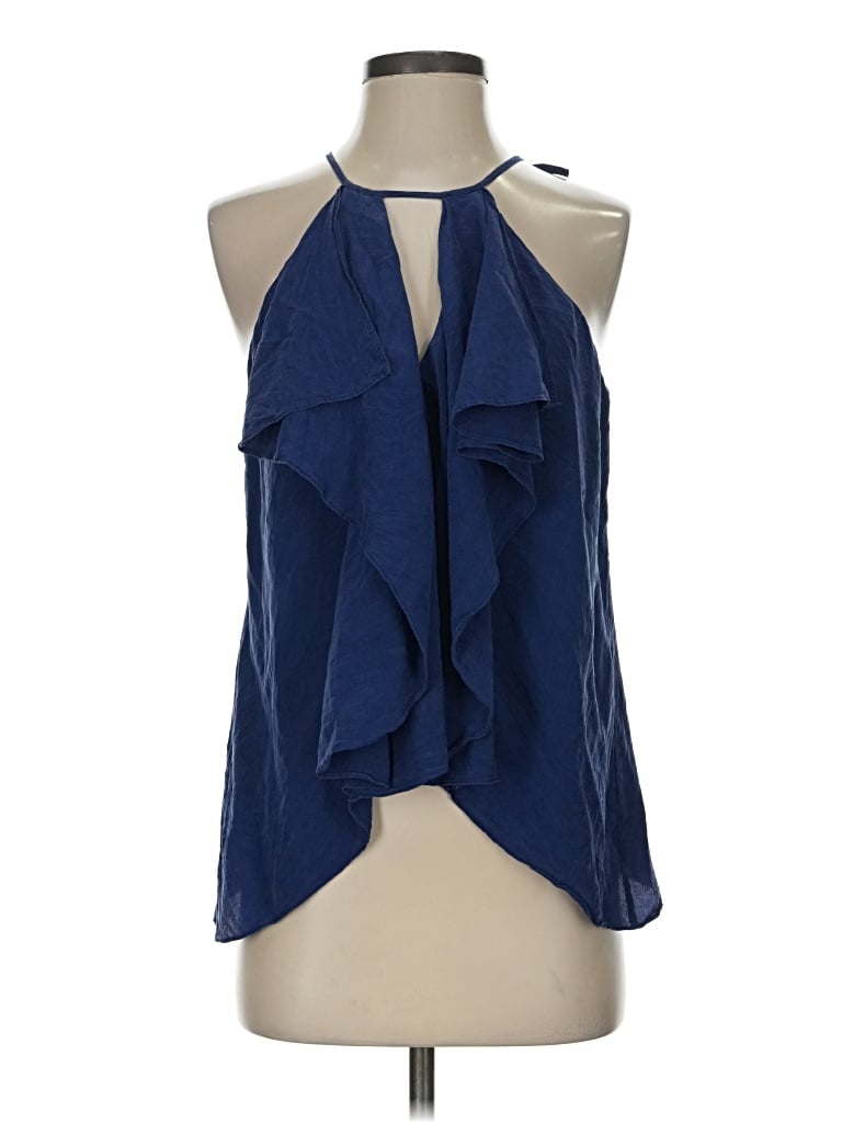 Pre-owned Bcbgmaxazria Sleeveless Silk Top Blue Halter Neckline Tops