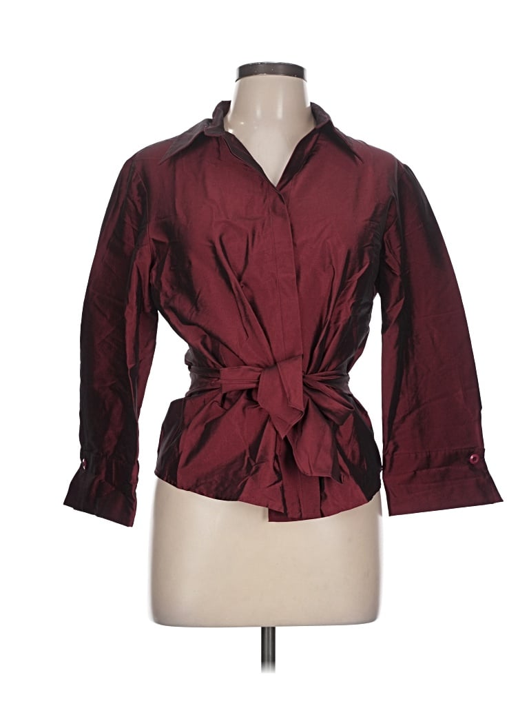 Pre-owned Coldwater Creek 3/4 Sleeve Button Down Shirt In Burgundy