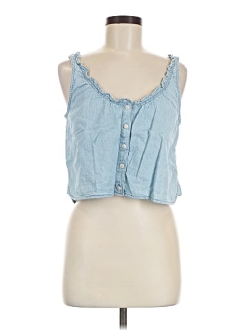 Madewell Denim Ruffled U-Neck Crop Top in Cloebury Wash (view 1)