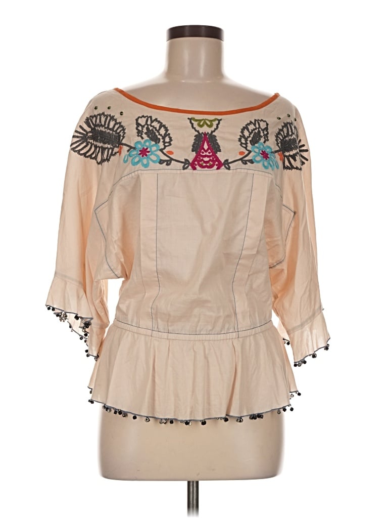 Pre-owned Plenty By Tracy Reese 3/4 Sleeve Blouse In Tan