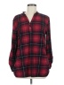 Feathers Plaid Burgundy Long Sleeve Blouse Size M - photo 1