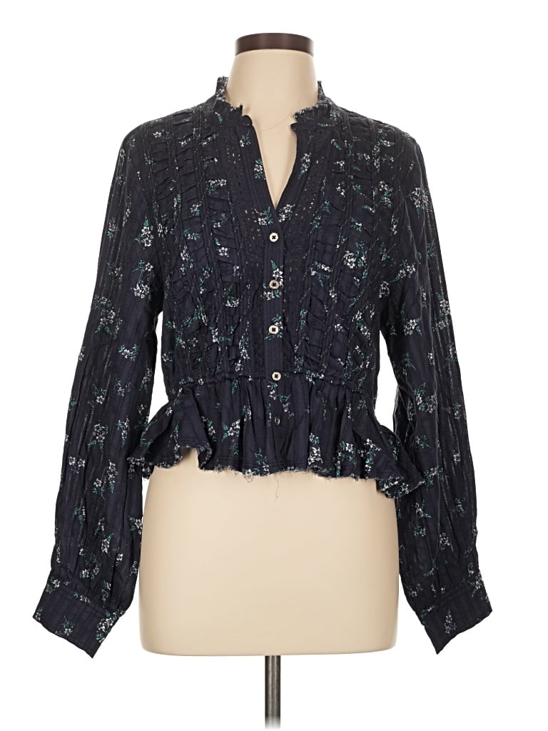 Pre-owned Pilcro Long Sleeve Blouse In Black