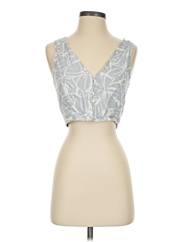 Madewell Linen-Blend Gwen Crop Vest Top in Abstract Flora (view 1)