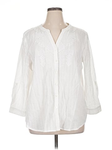JM Collection 3/4 Sleeve Button-Down Shirt (view 1)