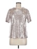Monteau 100% Polyester Metallic Silver Short Sleeve Top Size M - photo 1