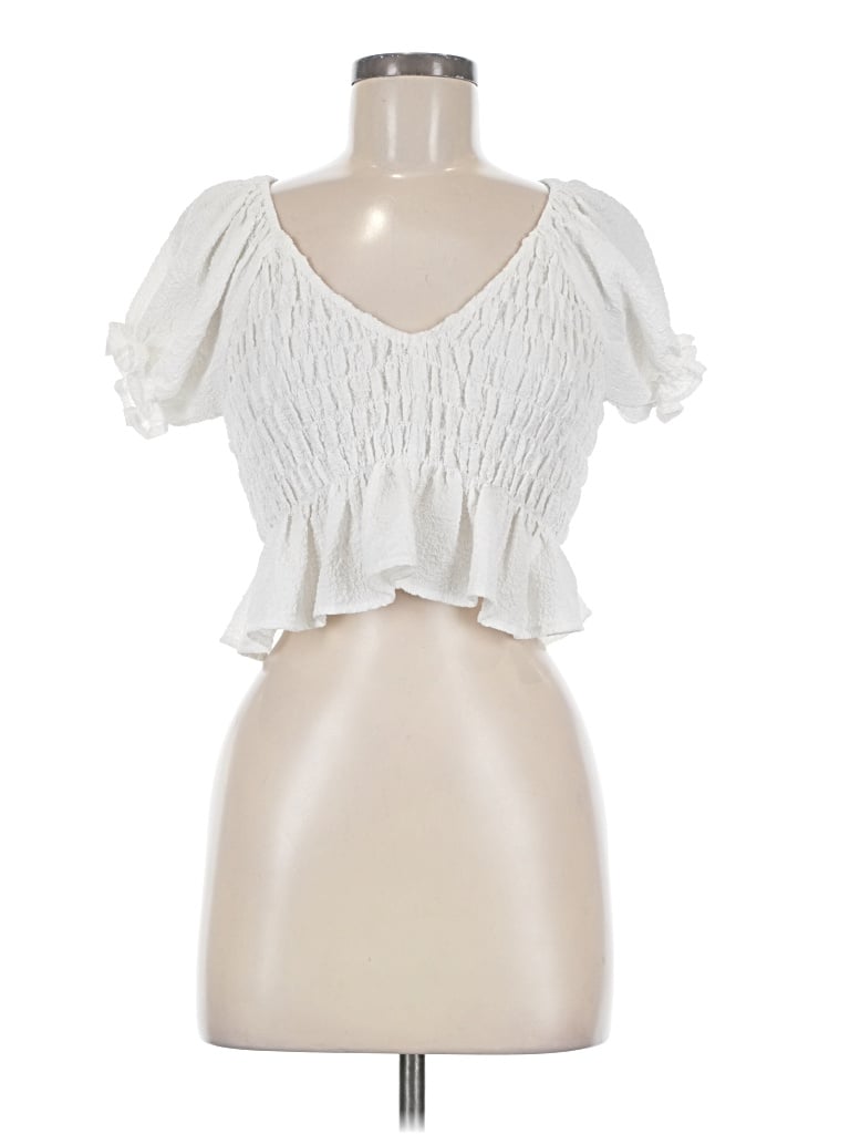 Pre-owned Vestique Short Sleeve Top White Sweetheart Neckline Tops