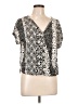 Staccato 100% Rayon Animal Print Floral Polka Dots Tropical White Silver Short Sleeve Blouse Size L - photo 1