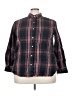 Free Assembly 100% Cotton Plaid Black 3/4 Sleeve Button-Down Shirt Size 3X - photo 1