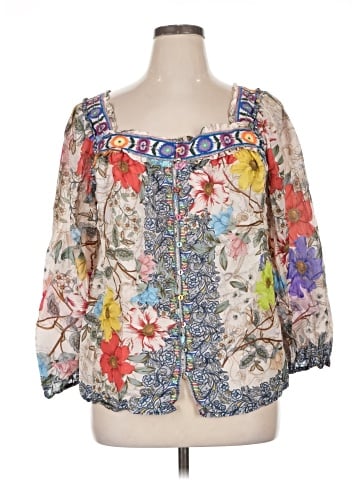 Johnny Was 3/4 Sleeve Silk Top (view 1)