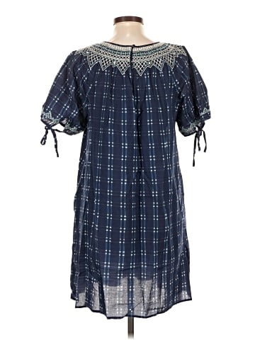 Madewell Embroidered Puff-Sleeve Babydoll Dress in Indigo Plaid (view 2)
