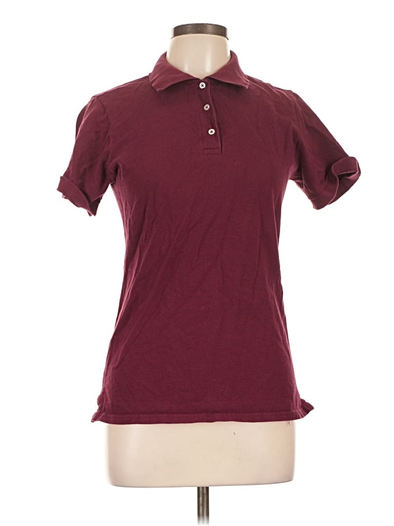 Pre-owned Jerzees Short Sleeve Top Burgundy Collared Neckline Tops