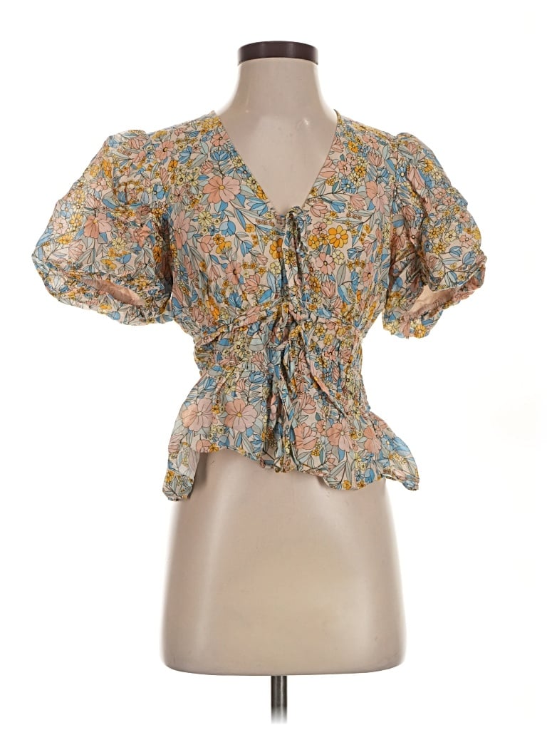 Pre-owned Shoshanna Short Sleeve Blouse In Tan