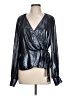 Parker 100% Polyester Metallic Black Long Sleeve Blouse Size L - photo 1