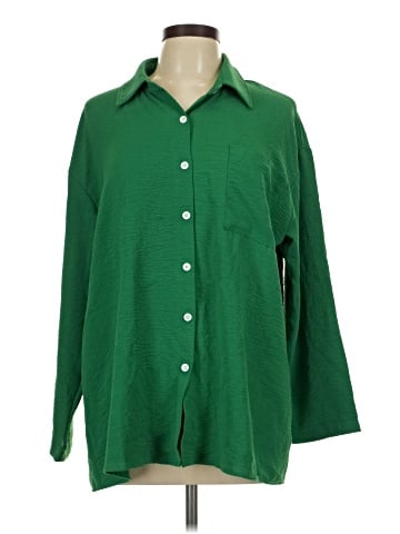 Shein Curve 3/4 Sleeve Button-Down Shirt (view 1)